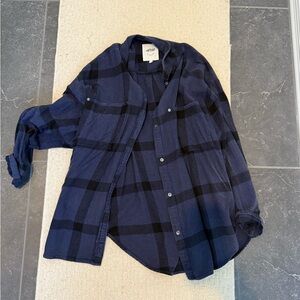 Aerie Navy and Black Plaid Button-Down Shirt